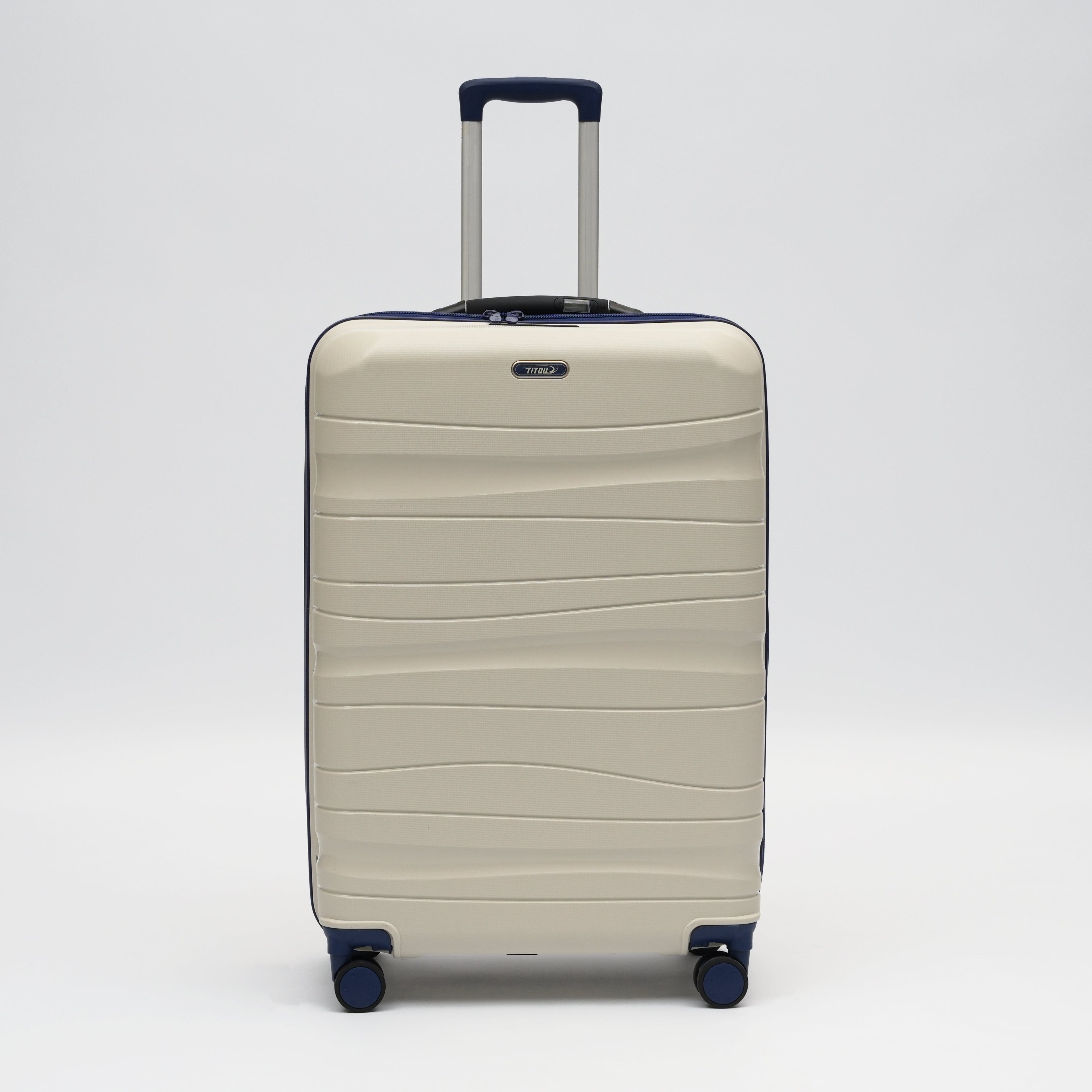 Set de 3 valises Titou avec pèse-bagages intégré et port USB intégré - Beige & BleuMarine